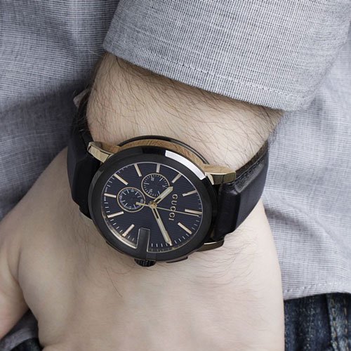 グッチ　腕時計　メンズ　G-クロノ　YA101203　ブラックダイアル×ブラックレザーベルト - 腕時計の通販ならワールドウォッチショップ