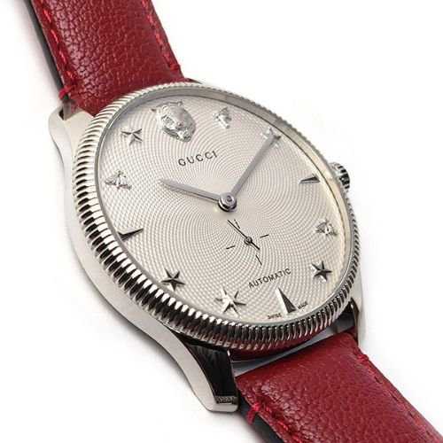 グッチ　時計　ユニセックス　G-タイムレス　YA126346　シルバー×レッドレザーベルト- 腕時計の通販ならワールドウォッチショップ