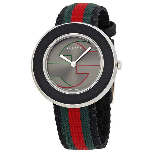 グッチ　腕時計　レディース　U-プレイ　YA129444　グレーダイアル×トリコロールナイロンレザーベルト- 腕時計の通販ならワールドウォッチショップ