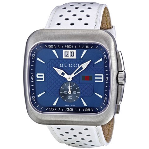 グッチ　腕時計　メンズ　クーペ　YA131304　ブルー×ホワイトパンチングレザーベルト - 腕時計の通販ならワールドウォッチショップ