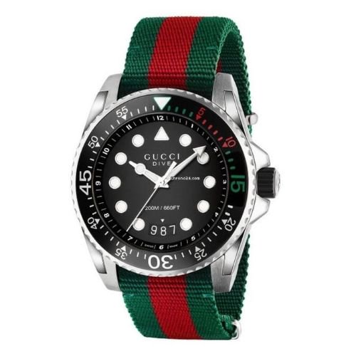 グッチ　時計　メンズ　ダイブ　YA136209A　ブラック×グリーン＆レッドファブリックストラップベルト- 腕時計の通販ならワールドウォッチショップ