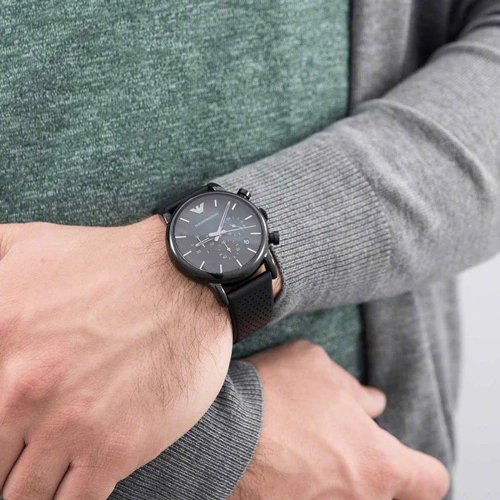エンポリオアルマーニ 時計 メンズ AR1737 ブラックダイアル×ブラックレザーベルト- 腕時計の通販ならワールドウォッチショップ