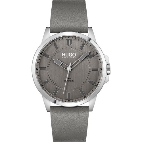 ヒューゴボス　時計　メンズ　ファースト　1530185　グレー×グレーレザーベルト- 腕時計の通販ならワールドウォッチショップ