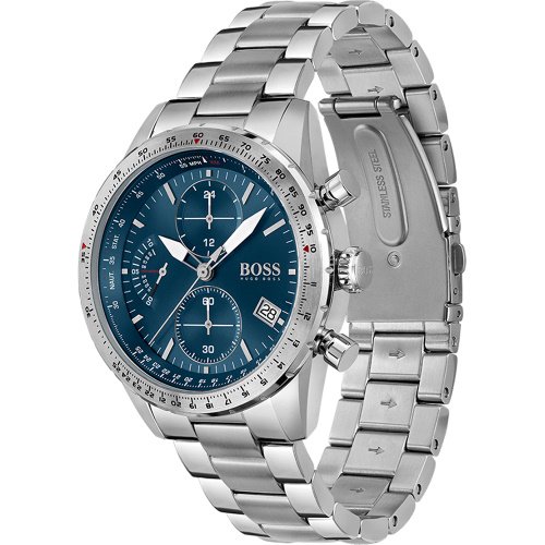 ヒューゴボス　時計　メンズ　パイロットエディションクロノ　1513850　ブルー×シルバーステンレスベルト- 腕時計の通販ならワールドウォッチショップ