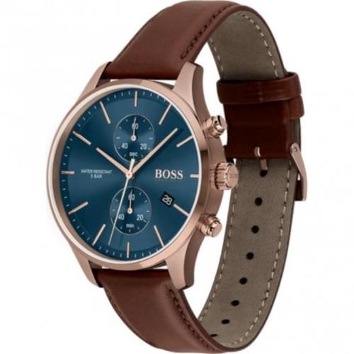 ヒューゴボス 時計 メンズ アソシエイト 1513804 ブルー×ブラウン