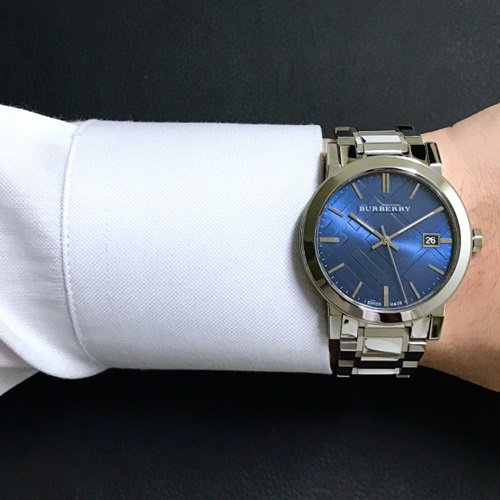極美品□稼働 バーバリー BU9031 メンズ 腕時計 ノバチェック 青文字盤 