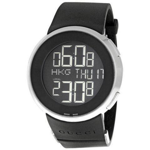 グッチ　腕時計　I-グッチ　デジタルワールドタイム　YA114202　ブラックラバー