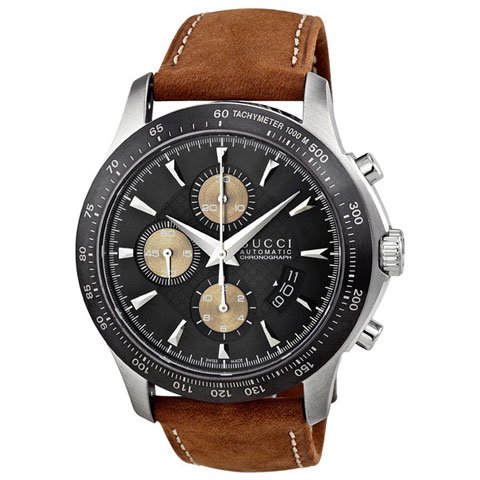 グッチ　腕時計　メンズ　G-タイムレス　YA126240　オートマティック　クロノグラフ　ブラック×ブラウンレザーベルト -  腕時計の通販ならワールドウォッチショップ