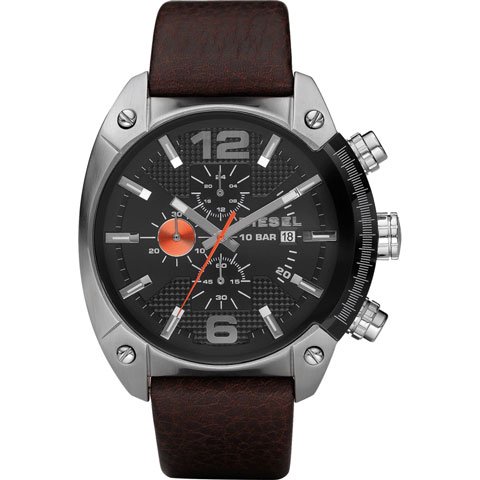 ディーゼル　腕時計　オーバーフロー　DZ4204 　ブラック×ブラウンレザーベルト - 腕時計の通販ならワールドウォッチショップ