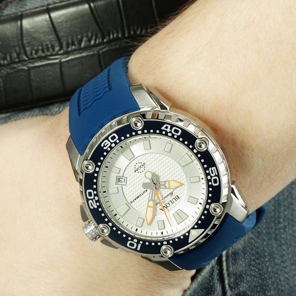 ブローバ　腕時計　マリンスター　サテライト　98B208　シルバー×ブルーラバーベルト - 腕時計の通販ならワールドウォッチショップ