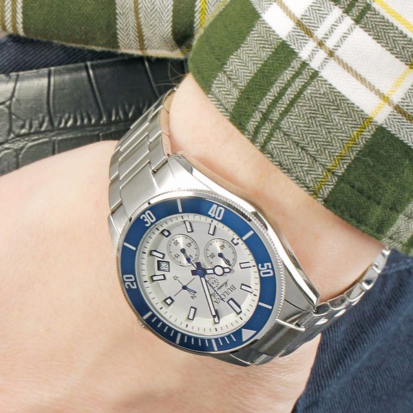 ブローバ 腕時計 マリンスター クロノグラフ 98B204 シルバー×ブルー