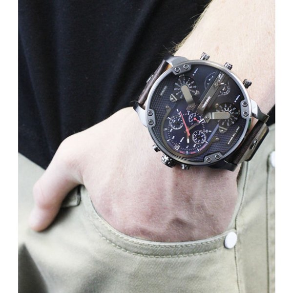 ディーゼル/時計/ミスターダディー/DZ7314/ネイビー×ブラウンレザーベルト - 腕時計の通販ならワールドウォッチショップ