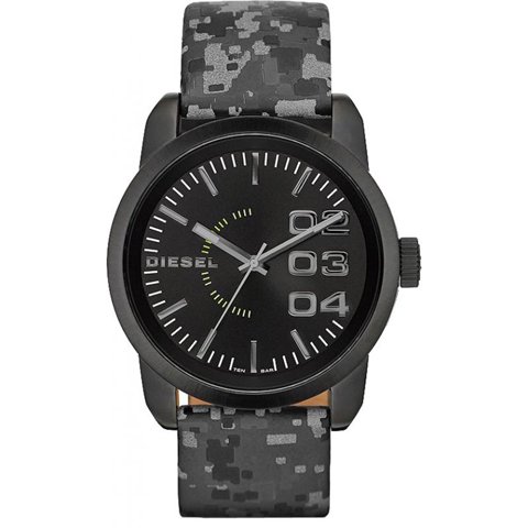 ディーゼル　腕時計　フランチャイズ　DZ1664　ブラックダイアル×カモフラージュプリントレザーベルト