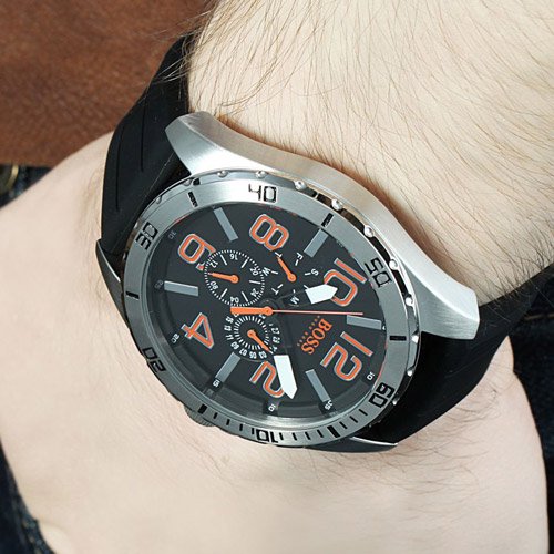 ヒューゴボス　腕時計　メンズ　オレンジ　1512945　ブラックダイアル×ブラックラバーベルト - 腕時計の通販ならワールドウォッチショップ
