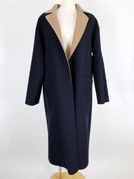 良品】QTUME リバーウールロングコート くすみ青✕灰 ガウンコート