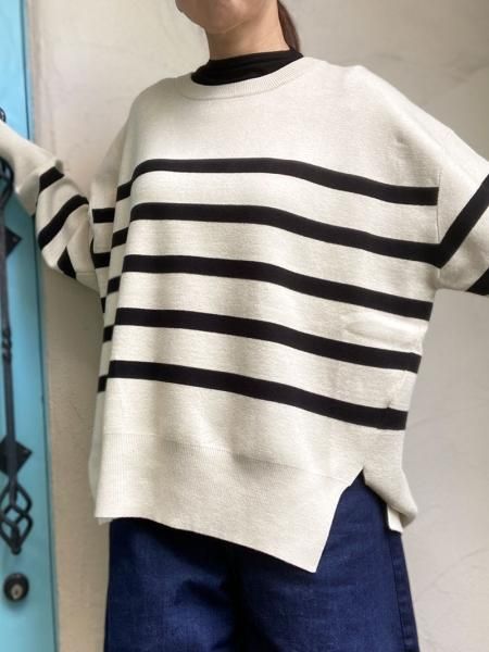 ちゅみＬＬ白黒パネルボーダー背コットンレース切替Ｔシャツ コットンパネルボーダー バスクシャツ | maison TOMORROWLAND