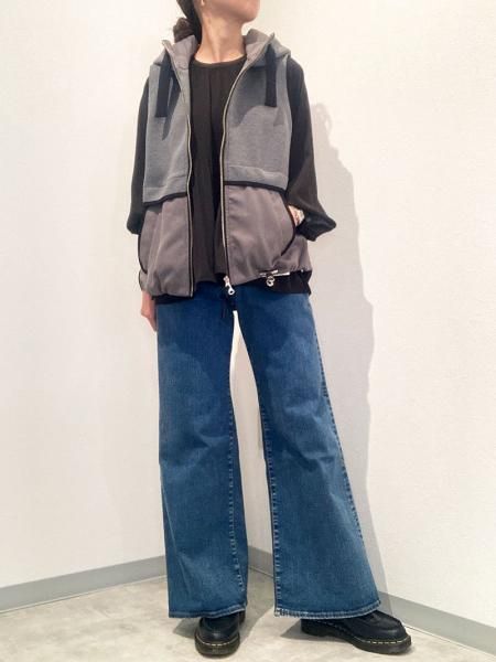 BIG JOHN】ワイドフレアハイウェストデニムパンツ【Made in