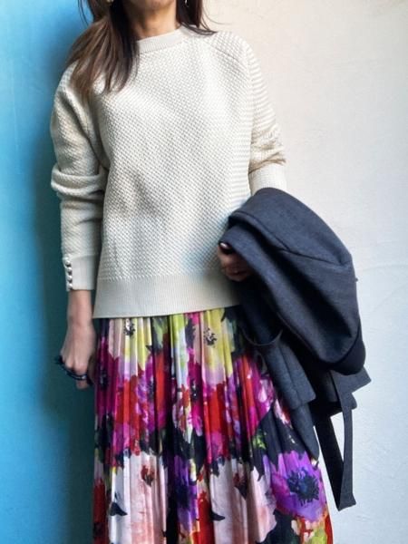 DOUBLE STANDARD CLOTHINGオリジナルサテンプリーツスカート DOUBLE STANDARD CLOTHING】サテンフラワープリントプリーツ