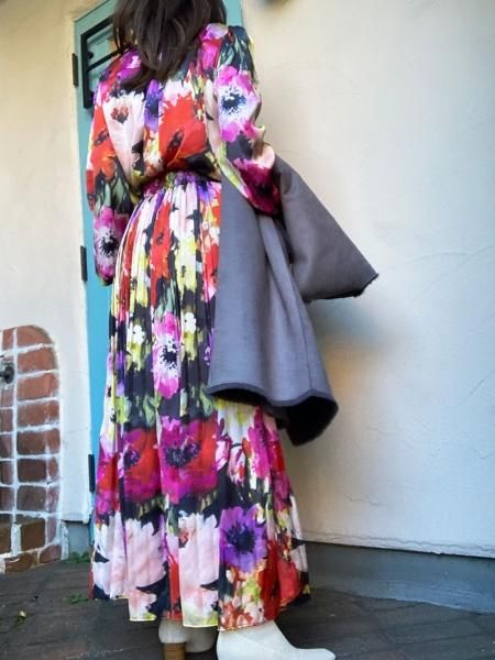 DOUBLE STANDARD CLOTHING】サテンフラワープリントプリーツ