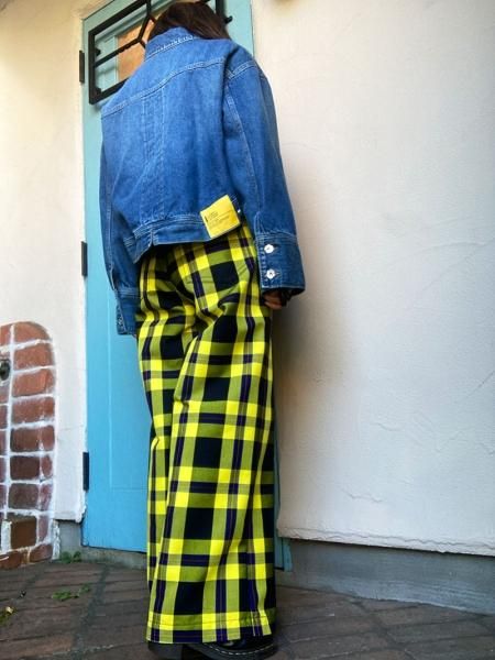 DOUBLE STANDARD CLOTHING】イエローチェックハイウェストワイド