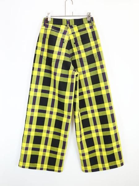 最新入荷 DOUBLE STANDARD CLOTHING】イエローチェックハイウェストワイド パンツ