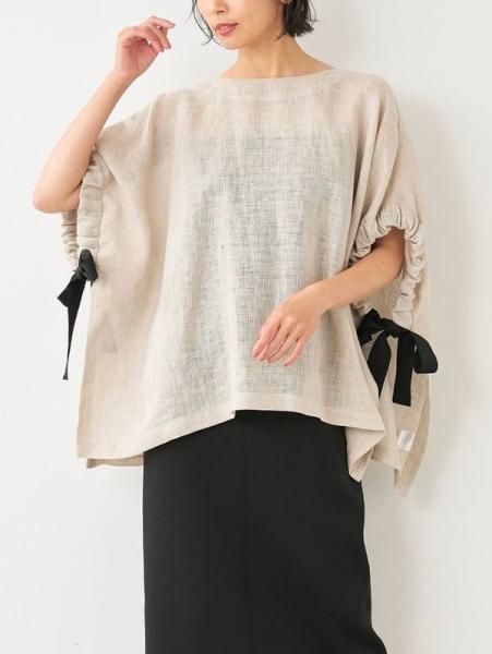 消費税無し MICA&DEAL】サイドリボンリネンポンチョ【Made Japan in トップス