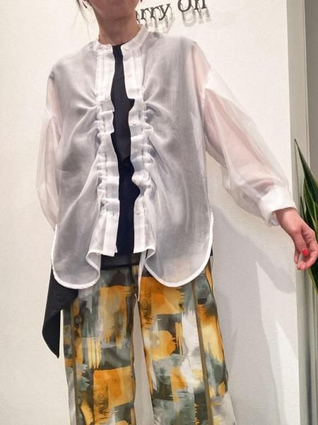 ブラウス シャツ 「Lallia Mu」フロントシャーリングシアーシャツ レディース フロントシャーリングシアーシャツ | Lallia Mu - Carry On