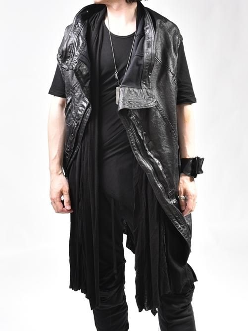 julius ユリウス レザー × カットソー ロングベスト黒2 2012ss JULIUS[ユリウス] / GORDINI / 897BLM2 / JULIUS 通販