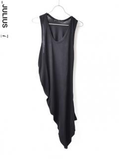 JULlUS Shirring Tank Top -BLACK-