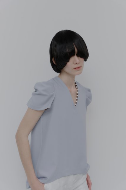 ONESIDE PEARL PUFF CUP-SLEEVE BLOUSE, - hue
