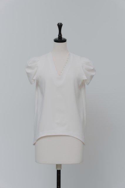ONESIDE PEARL PUFF CUP-SLEEVE BLOUSE, - hue