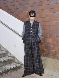 Pearl Button Wide-Leg Check Pants