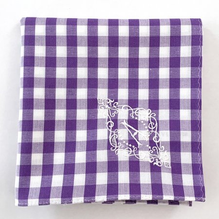 イニシャル刺繍ギンガムチェックのハンカチ（PURPLE） - YLINUM Online Shop