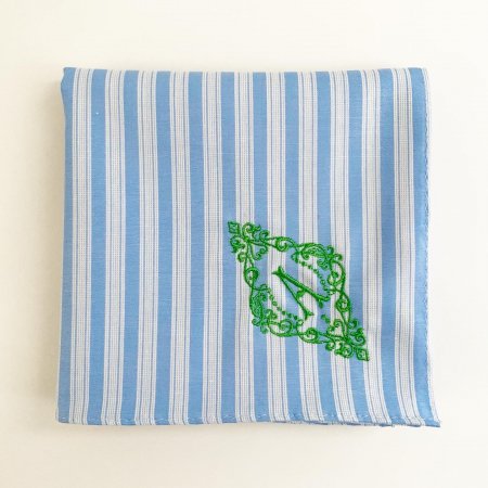 イニシャル刺繍ストライプのハンカチ（L.BLUE*WHITE） - YLINUM Online Shop