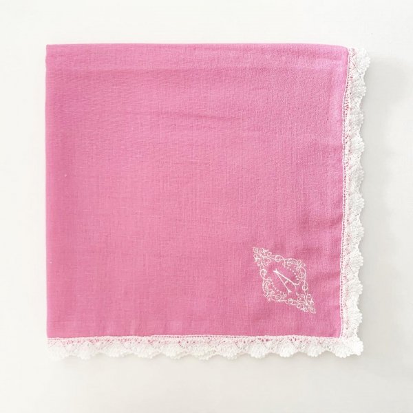 イニシャル刺繍ダブルガーゼレースハンカチ（PINK） - YLINUM Online Shop