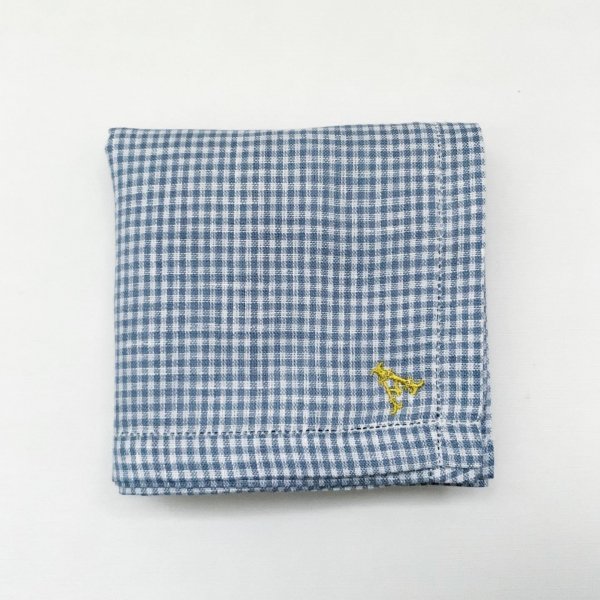 イニシャル刺繍フレンチリネンギンガムチェックのハンカチ（SMOKY BLUE） - YLINUM Online Shop