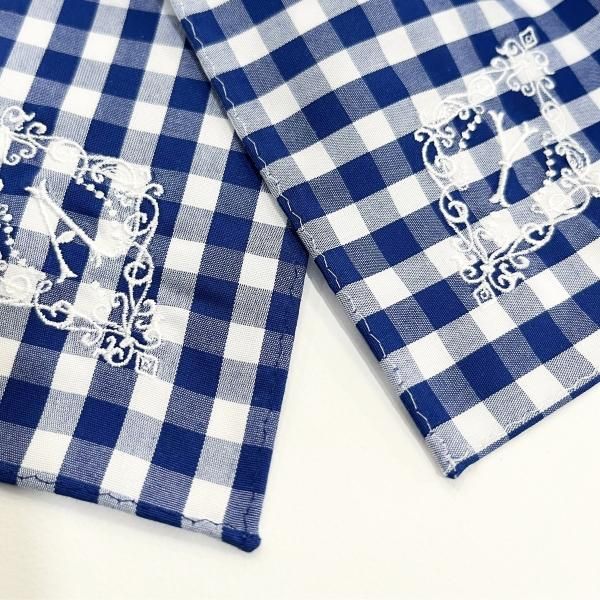 イニシャル刺繍ギンガムチェックのハンカチ（NAVY*WHITE） - YLINUM Online Shop