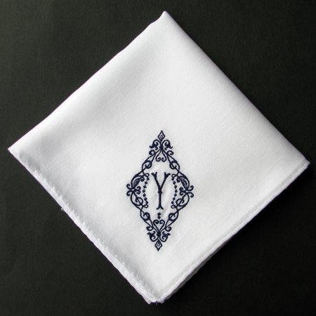 イニシャル刺繍ハンカチ（NAVY） - YLINUM | ブライダルハンカチ、モノグラム、サムシングブルー、花嫁ハンカチ、結婚式、和装