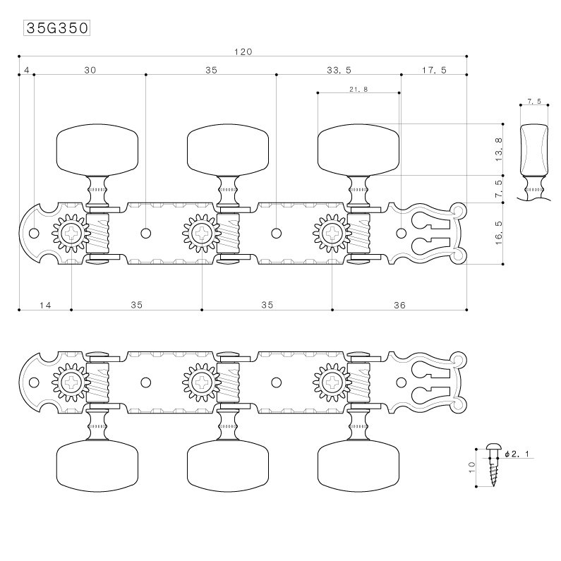 GOTOH 35G450-N（＝35G350） クラシックギター用糸巻き 日本製 日本