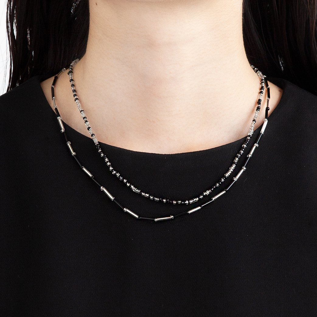 COMPLEX NECKLACE MIX BLACK SILVER - designsix ONLINE SHOP