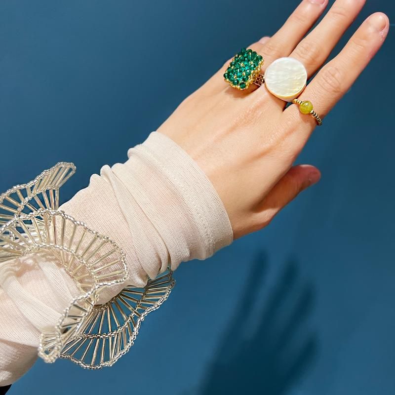 グリーンストーン ゴールドメッキ オープンリング GEM RING GOLD GREEN - designsix ONLINE SHOP