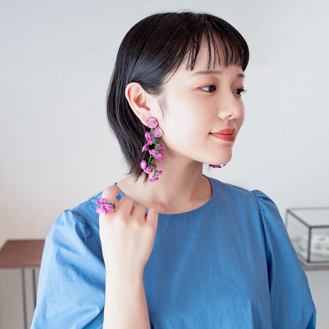 FLOWER FIELD PIERCE CLEAR GREEN PINK - designsix ONLINE SHOP