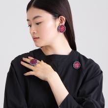 PIL GEM BROOCH DUSTY BLUE CLEAR RED