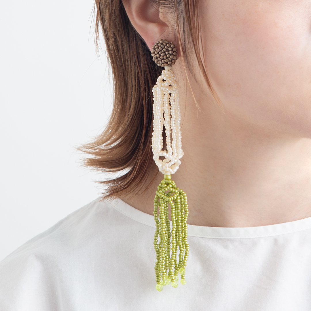 TASSEL PIERCE IVORY LEAFGREEN - designsix ONLINE SHOP