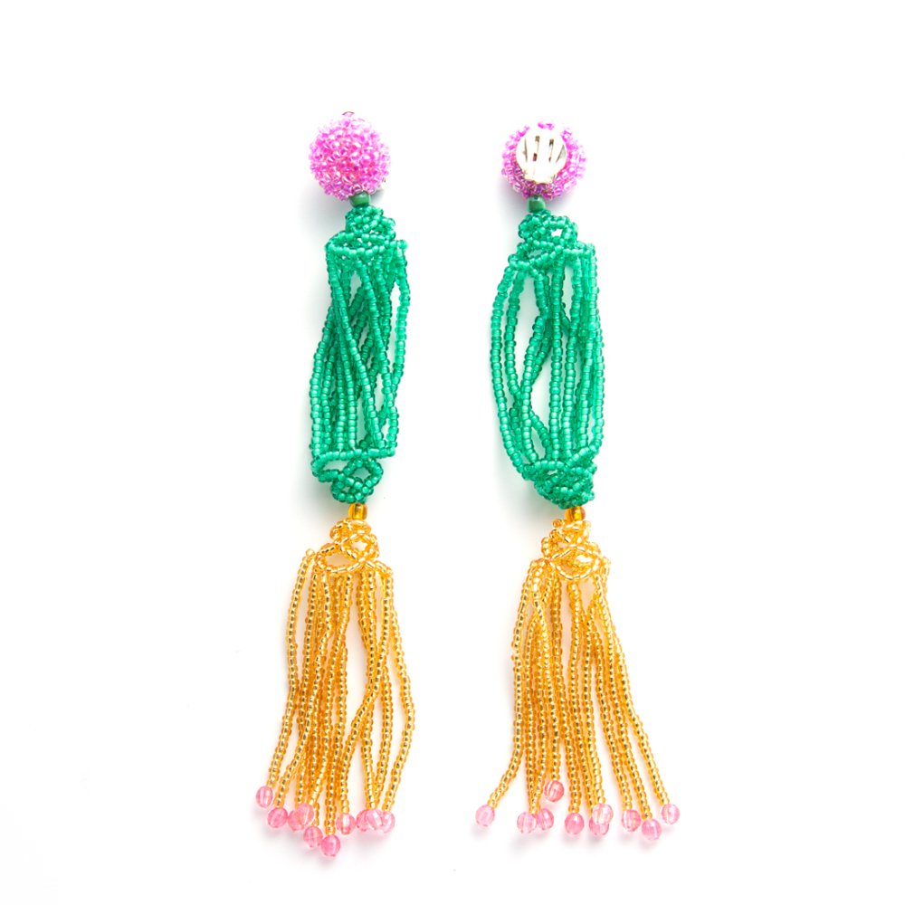 TASSEL EARRING EMERALD GREEN GOLD - designsix ONLINE SHOP