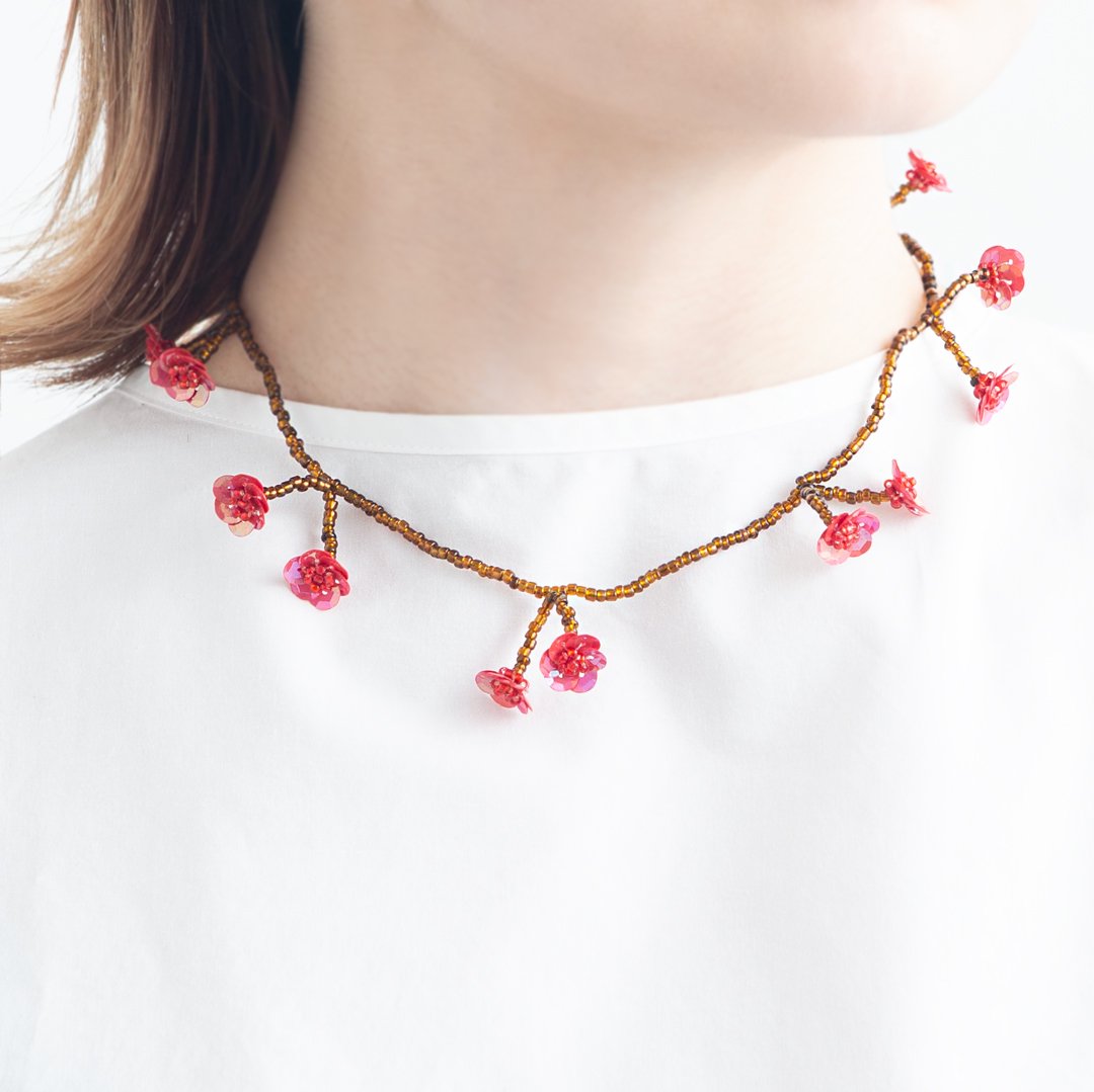 FLOWER FIELD NECKLACE BROWN RED - designsix ONLINE SHOP