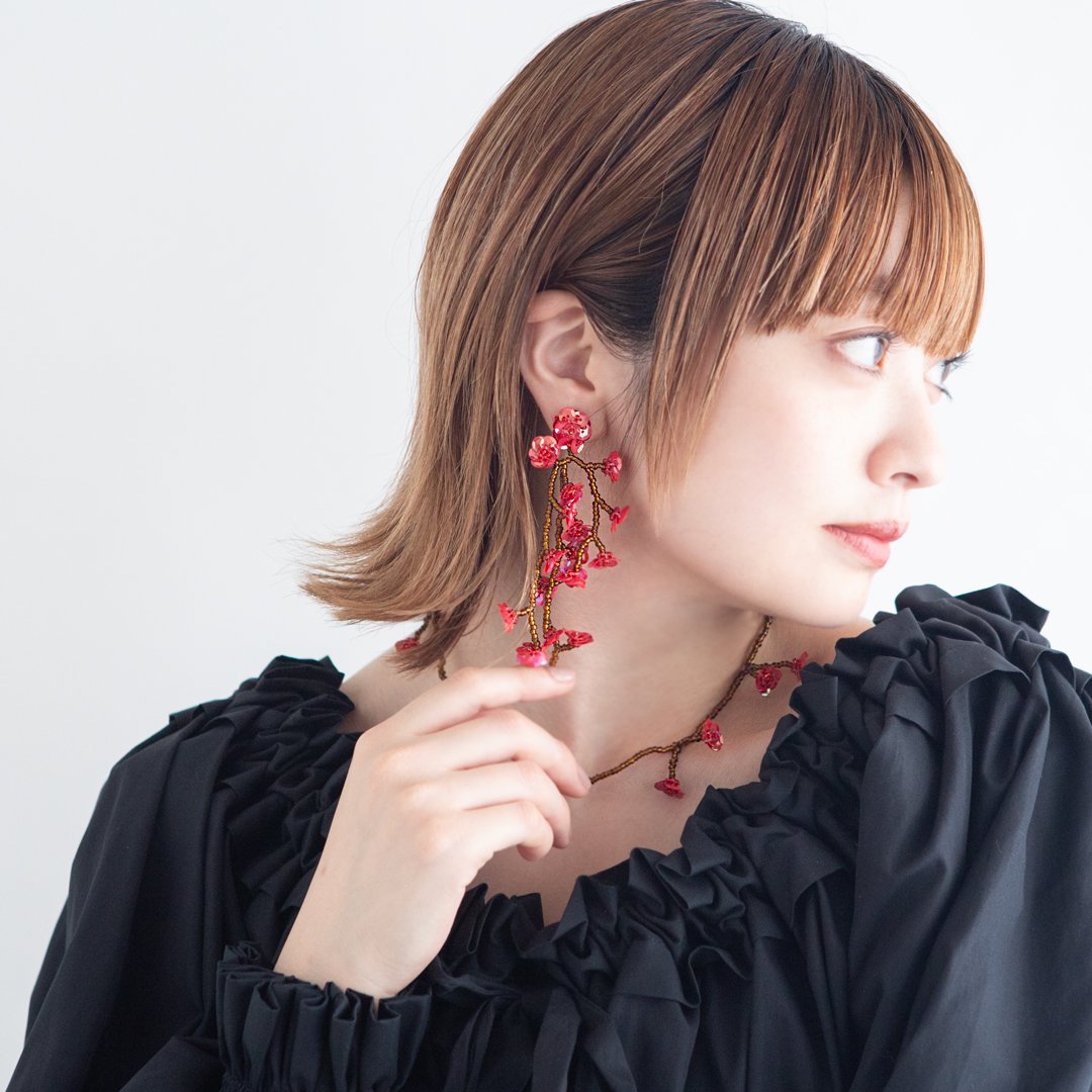 FLOWER FIELD NECKLACE BROWN RED - designsix ONLINE SHOP