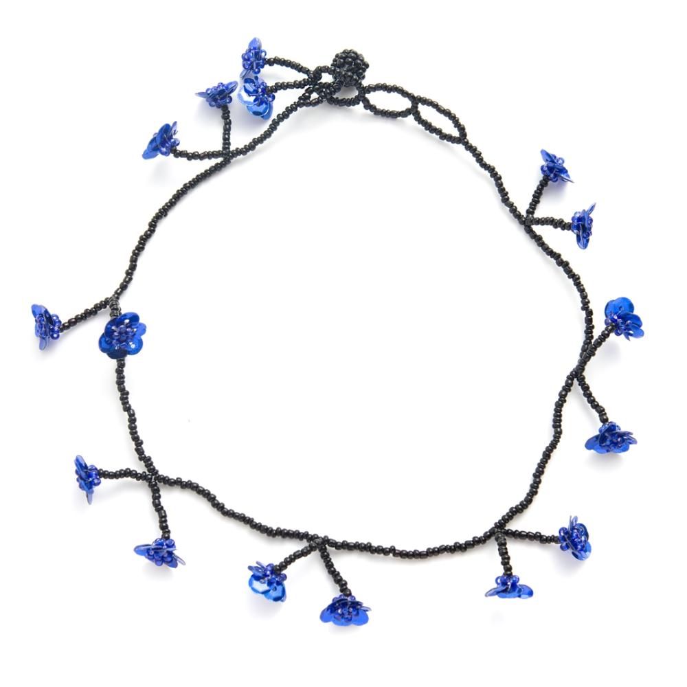 FLOWER FIELD NECKLACE BLACK ROYAL BLUE - designsix ONLINE SHOP