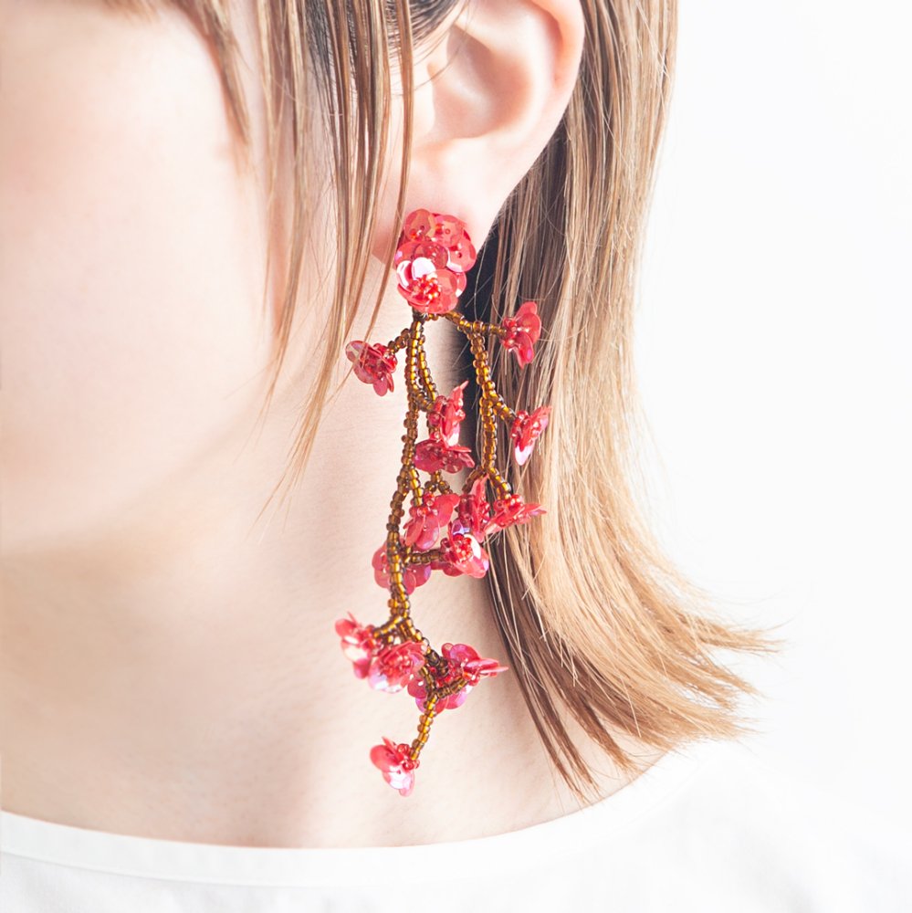 FLOWER FIELD EARRING BROWN RED - designsix ONLINE SHOP