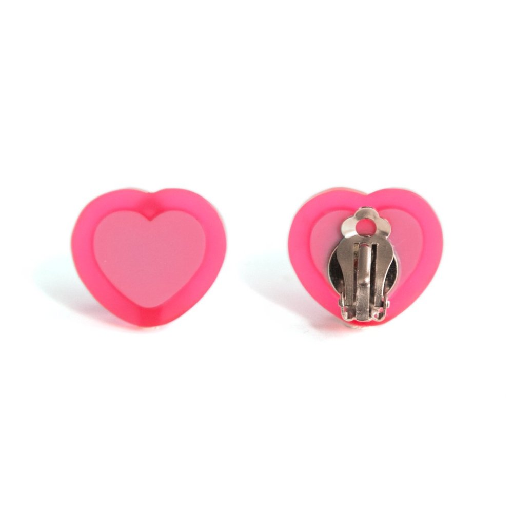 Double HEART Earring Neon Pink Pink - designsix ONLINE Shop